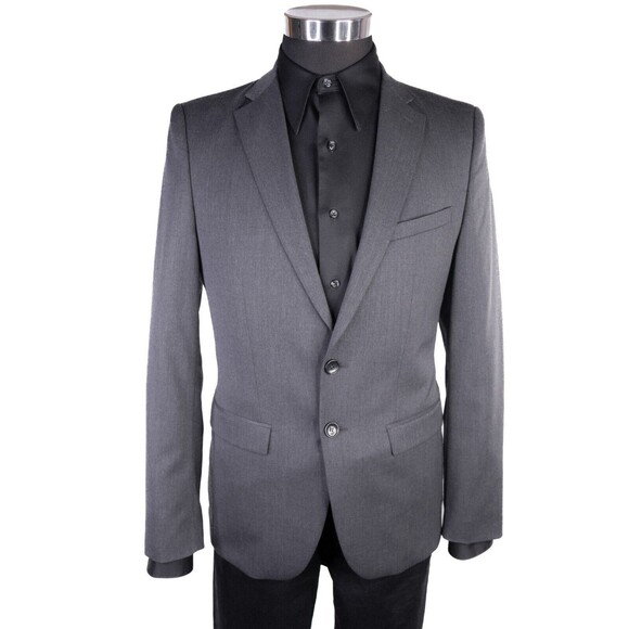 Zara Bazer Mens Sz 36 Solid Gray 2 Button Sport Coat Jacket Blazer Wool Blend - Picture 2 of 14